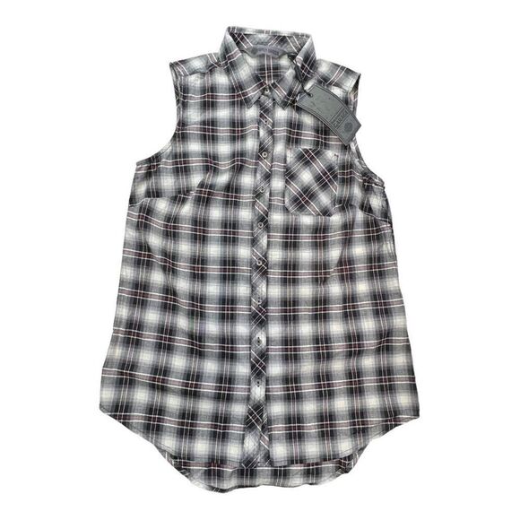 Harley Davidson Women's HDMC Sleeveless Plaid Button Down Shirt Black Medium NWT - Picture 4 of 11